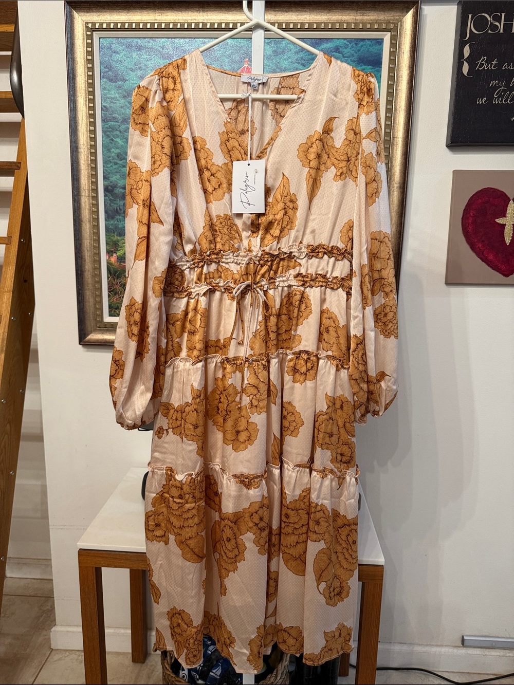 Polagram Cream Maxi Dress with Mustard Floral Print